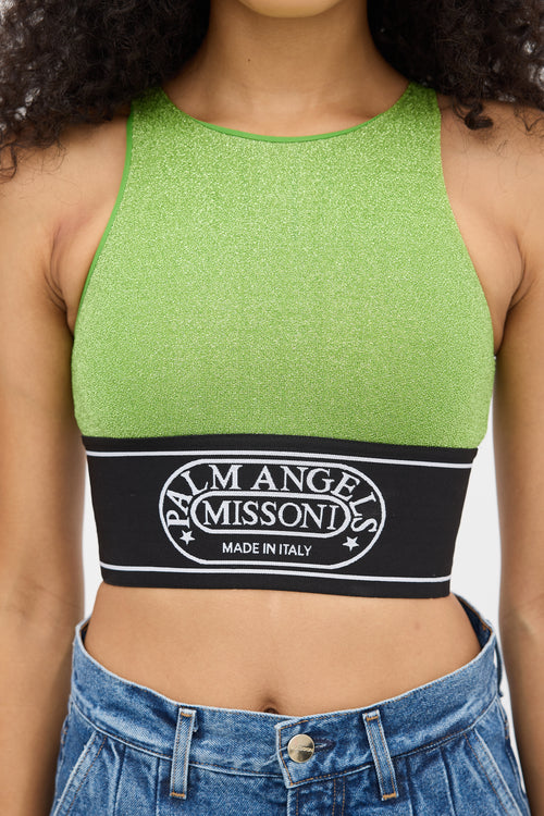 Palm Angels X Missoni Green 
Black Sparkly Logo Crop Top