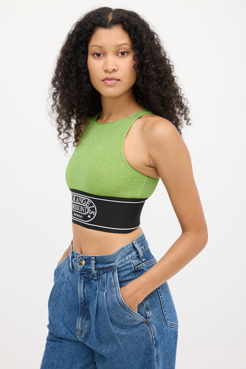 Palm Angels X Missoni Green 
Black Sparkly Logo Crop Top