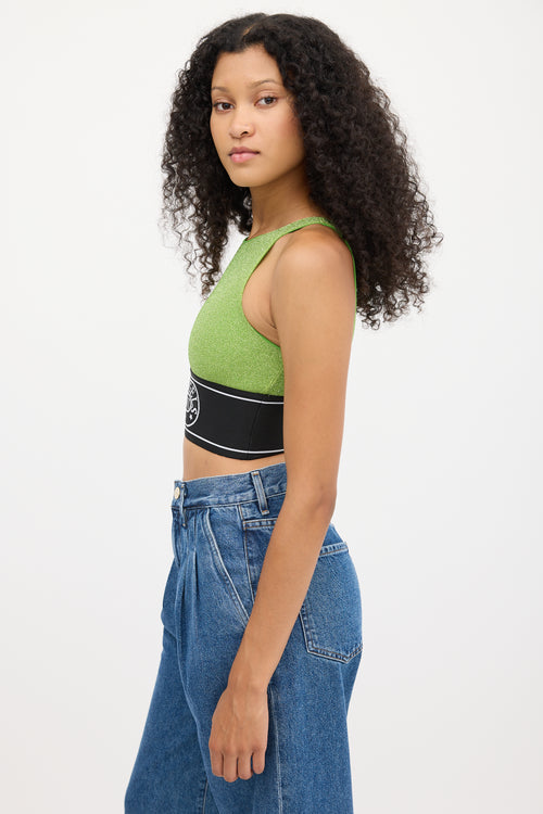 Palm Angels X Missoni Green 
Black Sparkly Logo Crop Top