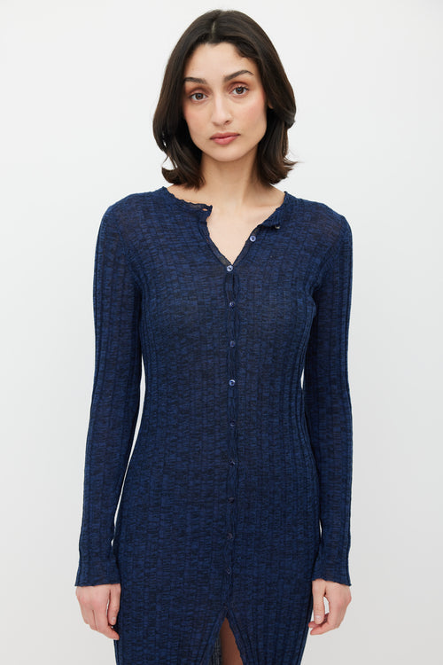 Paloma Wool Blue Ribbed Knit Button Dress