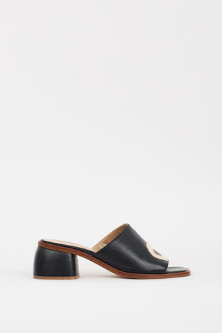 Paloma Wool Black 
Cream Leather Balance Yin Yang Mule