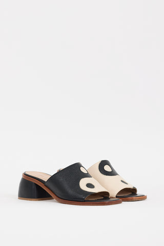 Paloma Wool Black 
Cream Leather Balance Yin Yang Mule