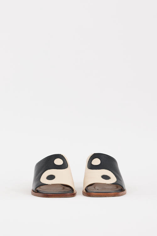 Paloma Wool Black 
Cream Leather Balance Yin Yang Mule