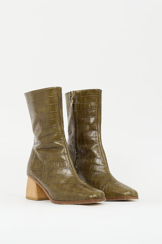 Paloma Wool Green Embossed Leather Ankle Boot