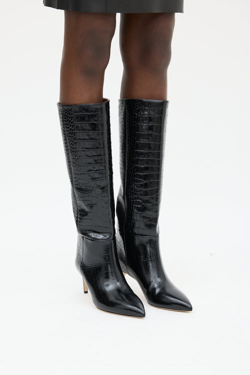 Paris Texas Black Embossed Patent Knee High Boot