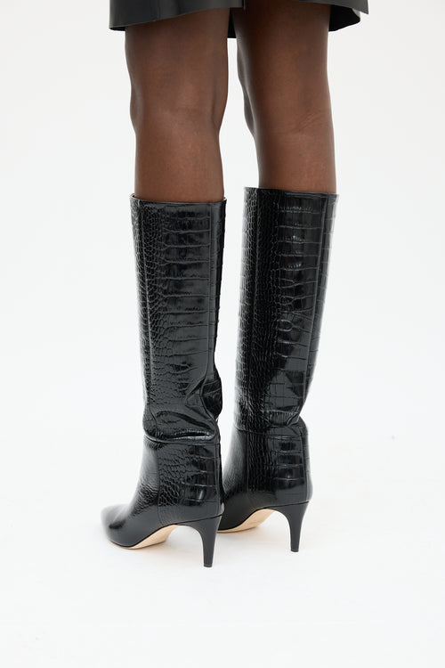 Paris Texas Black Embossed Patent Knee High Boot