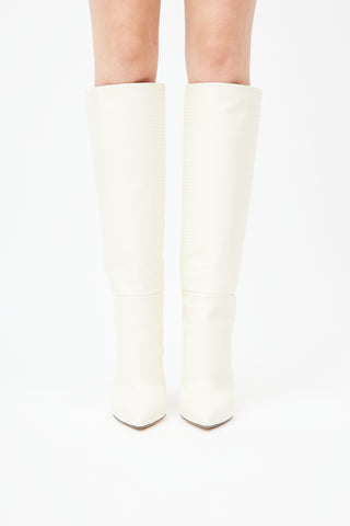  Cream Textured Knee High  Boot