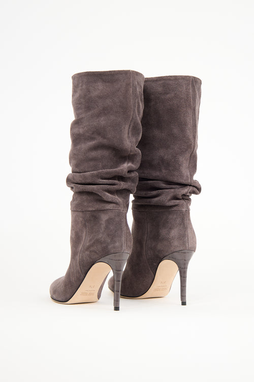 Paris Texas Dark Grey Suede Scruchy Boot