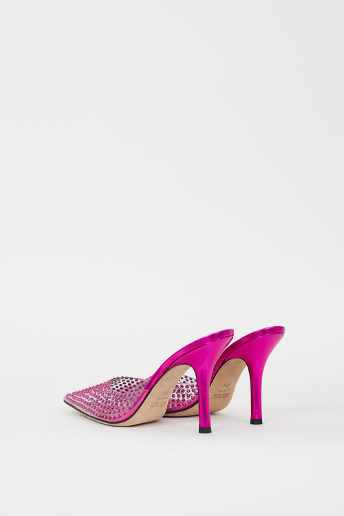 Paris Texas Fuchsia Rhinestone 
PVC Hollywood Mule