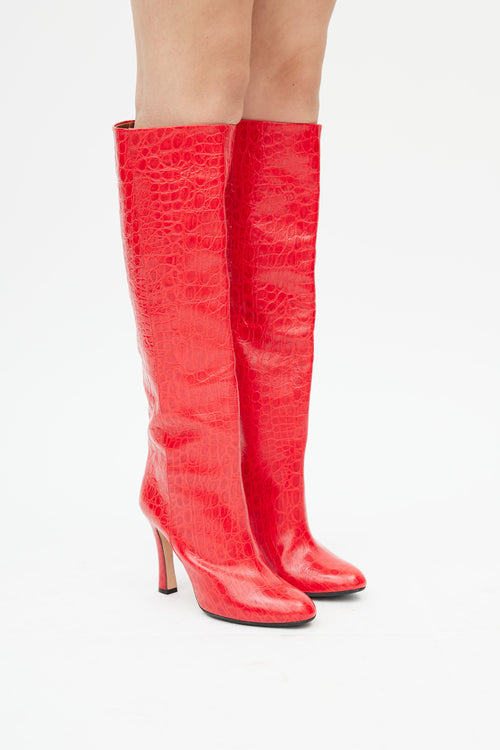 Paris Texas Red Embossed Knee High Boot