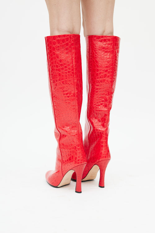 Paris Texas Red Embossed Knee High Boot