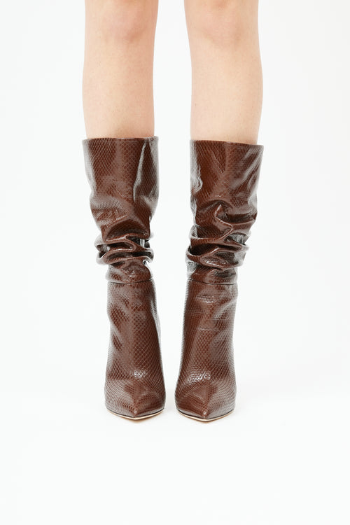  Brown Leather Textured Scrunched Boot