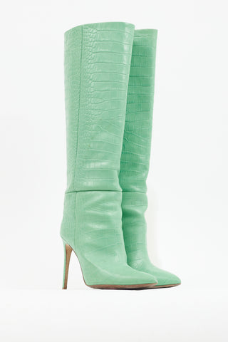 Paris Texas Green Embossed Leather Heeled Boot