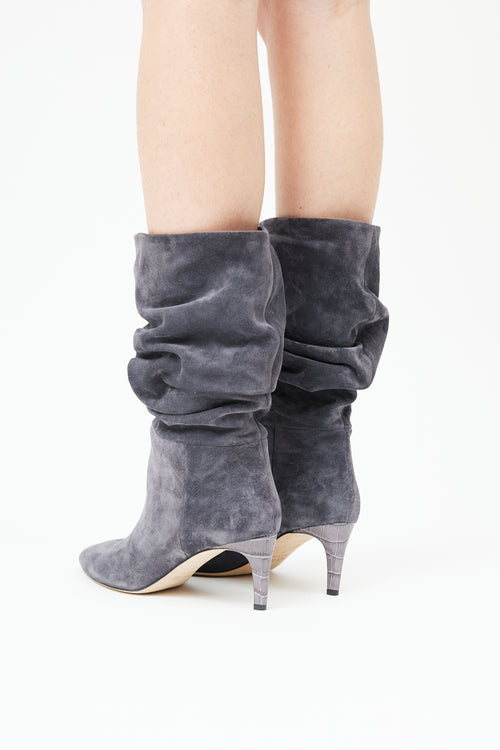  Grey Suede Scrunched Boot