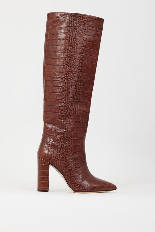 Paris Texas Brown Embossed Leather Anja Knee High Boot