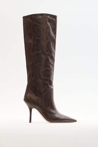 Paris Texas Brown 
Black Embossed Leather High Heel Boot