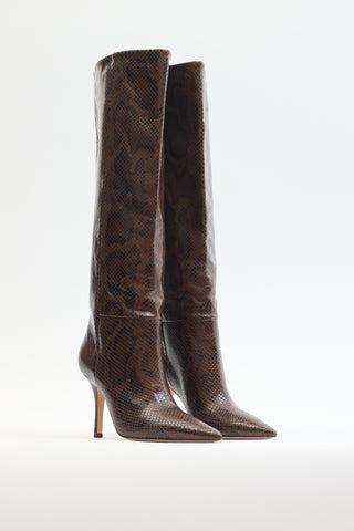 Paris Texas Brown 
Black Embossed Leather High Heel Boot