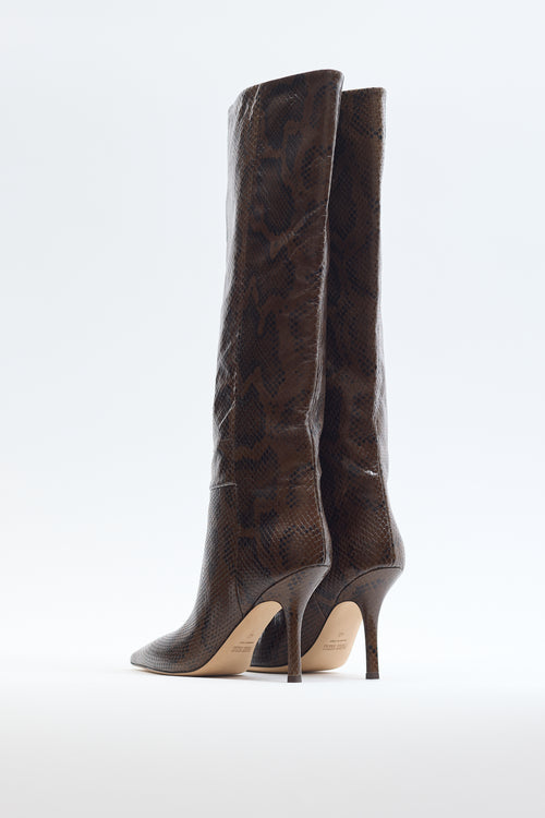 Paris Texas Brown 
Black Embossed Leather High Heel Boot