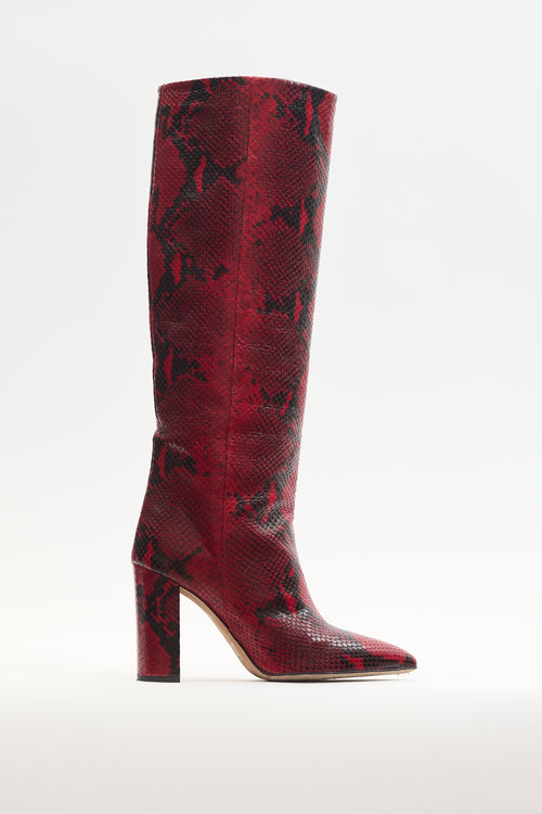 Paris Texas Red 
Black Embossed Leather Block Heel Boot