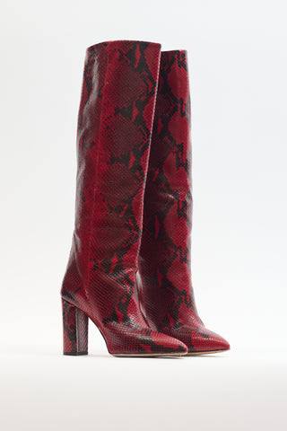 Paris Texas Red 
Black Embossed Leather Block Heel Boot