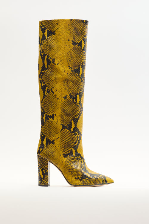 Paris Texas Yellow 
Black Embossed Leather Block Heel Boot