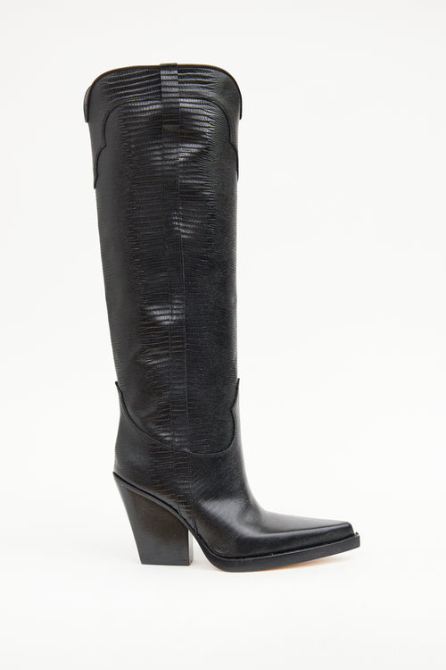 Paris Texas Black Embossed Cowboy Boot