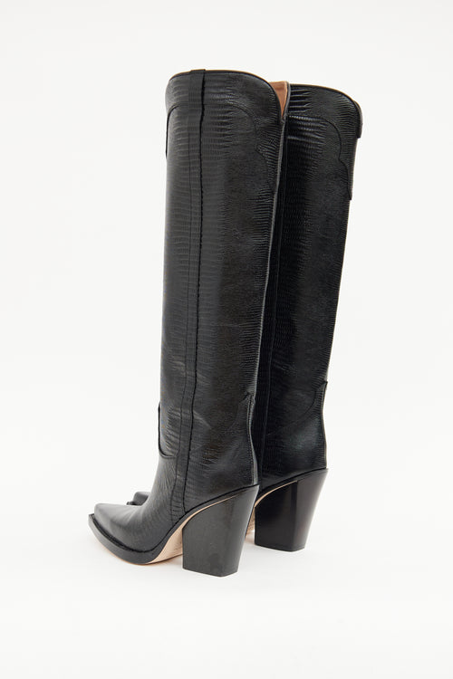 Paris Texas Black Embossed Cowboy Boot