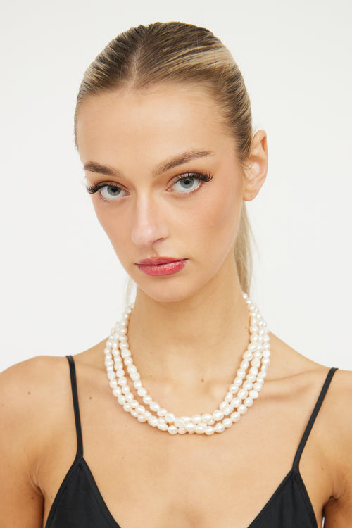 Pearl 
Silver Three Strand Necklace