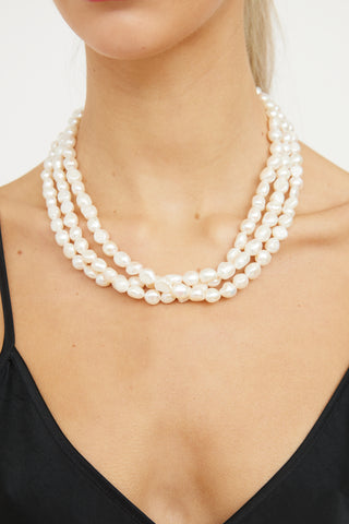 Pearl 
Silver Three Strand Necklace