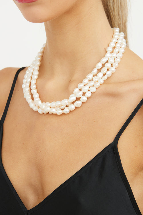 Pearl 
Silver Three Strand Necklace