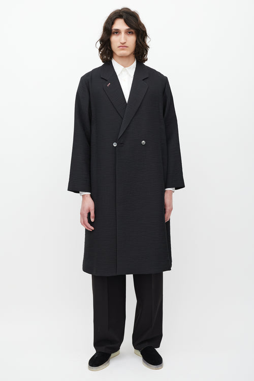 Paul Smith Black 
Pink Trimmed Textured Cotton Coat