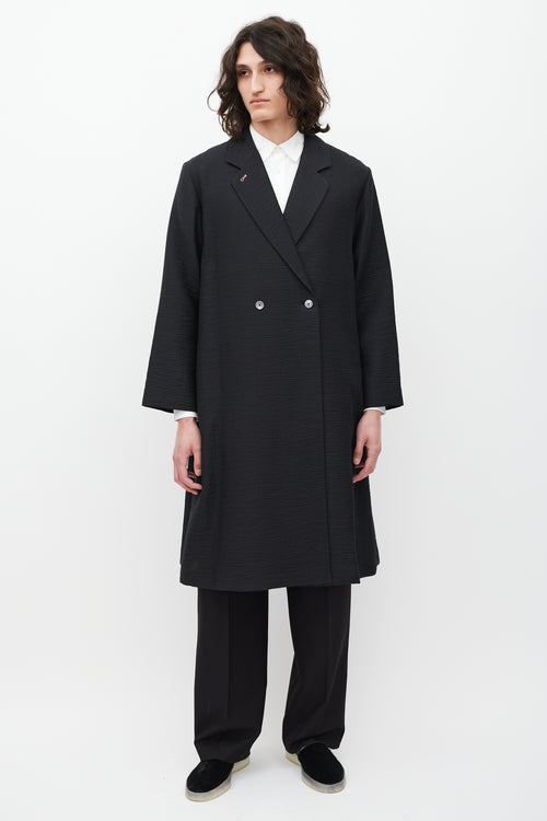 Paul Smith Black 
Pink Trimmed Textured Cotton Coat