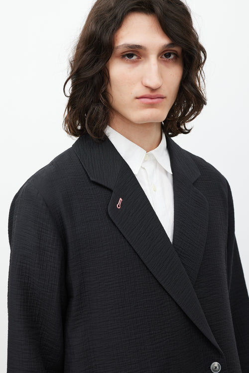 Paul Smith Black 
Pink Trimmed Textured Cotton Coat