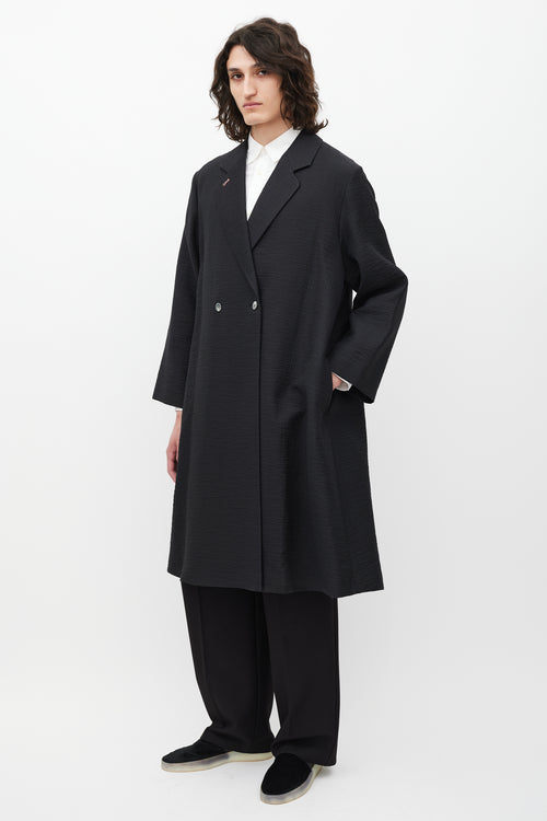 Paul Smith Black 
Pink Trimmed Textured Cotton Coat