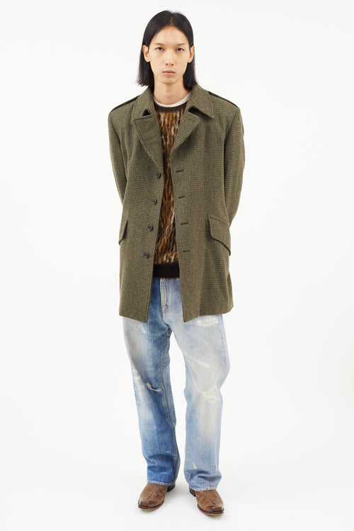 Paul Smith Green Wool Check Trench Coat