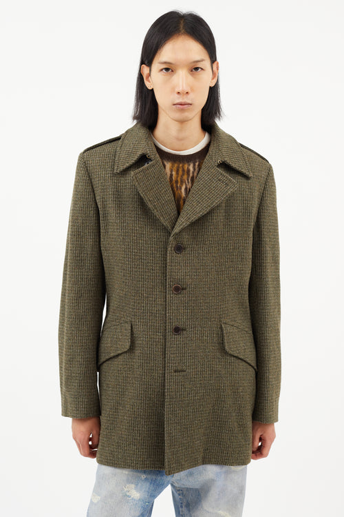 Paul Smith Green Wool Check Trench Coat