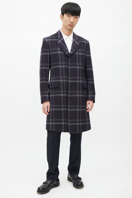 Paul Smith Navy 
Grey Wool Plaid Coat