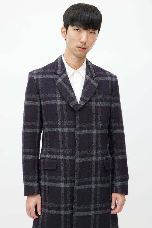 Paul Smith Navy 
Grey Wool Plaid Coat