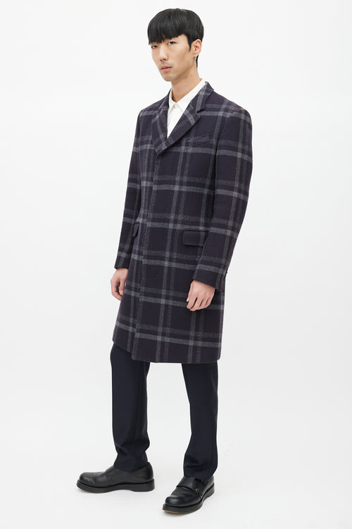 Paul Smith Navy 
Grey Wool Plaid Coat