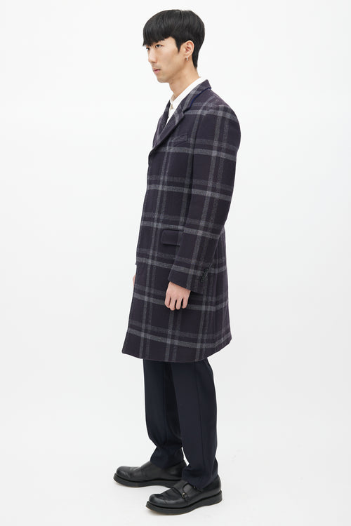 Paul Smith Navy 
Grey Wool Plaid Coat