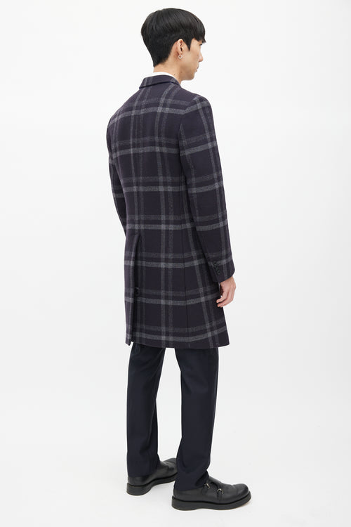 Paul Smith Navy 
Grey Wool Plaid Coat