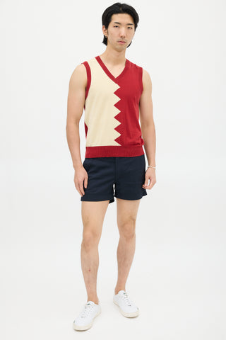 Paul Smith Red 
Cream Zig Zag Knit Vest