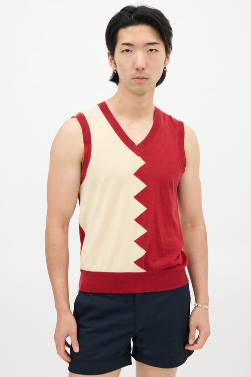 Paul Smith Red 
Cream Zig Zag Knit Vest