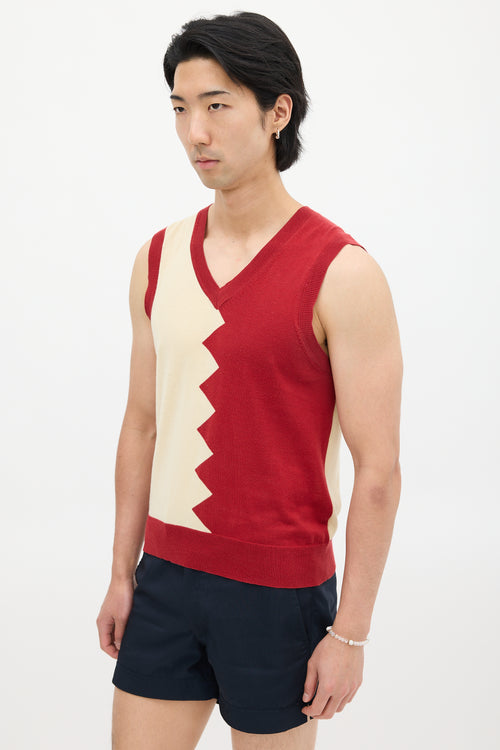 Paul Smith Red 
Cream Zig Zag Knit Vest