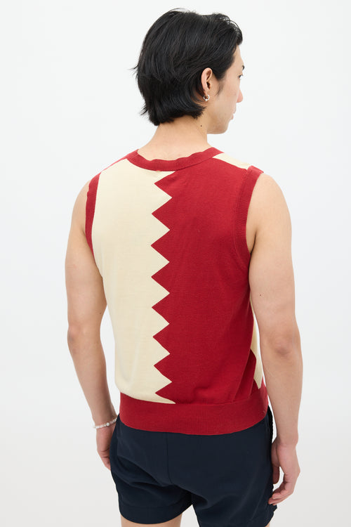 Paul Smith Red 
Cream Zig Zag Knit Vest