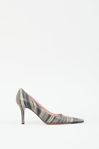 Paul Smith Grey Leather Swirl Striped Pump