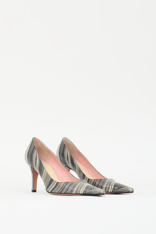 Paul Smith Grey Leather Swirl Striped Pump