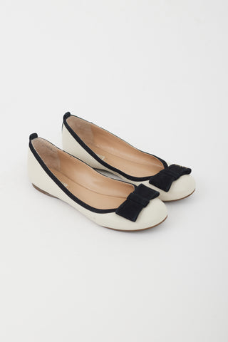 Paul Smith Beige Leather 
Black Suede Bow Flat