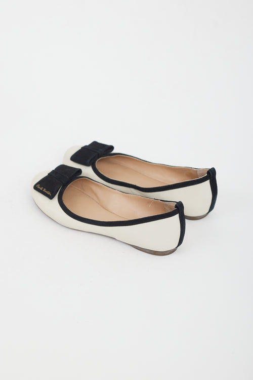 Paul Smith Beige Leather 
Black Suede Bow Flat