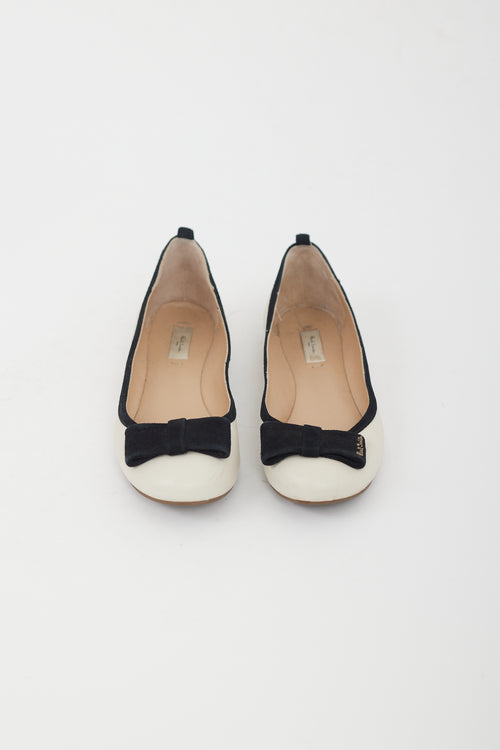 Paul Smith Beige Leather 
Black Suede Bow Flat